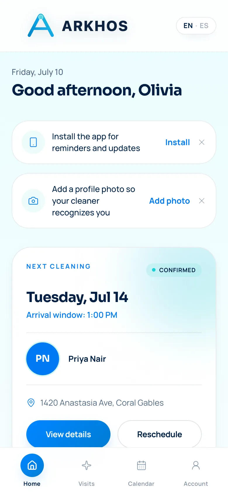 ARKHOS customer portal — installable web app for self-serve